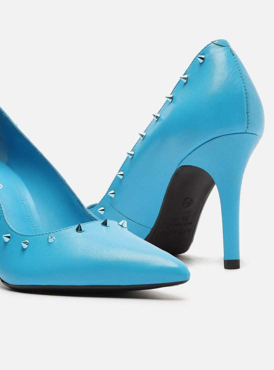 Scarpin Azul Couro Salto Fino