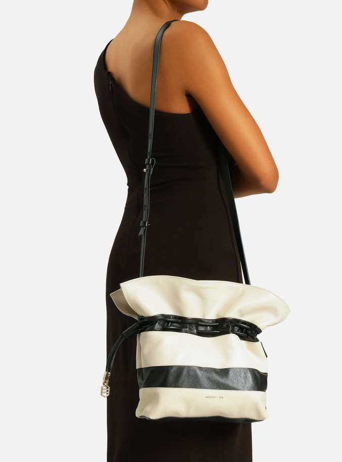 Bolsa Bucket Branca Couro Pequena Preta TIG