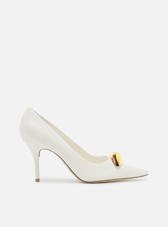Scarpin Branco Couro Salto Fino Metal Silvia Braz