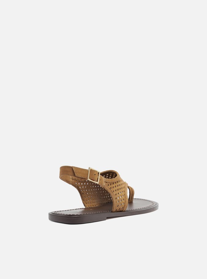 Rasteira Marrom Suede Cabedal Vazado Fivela