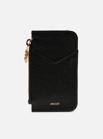 Porta-Cartão Preto Couro Bolso Zíper