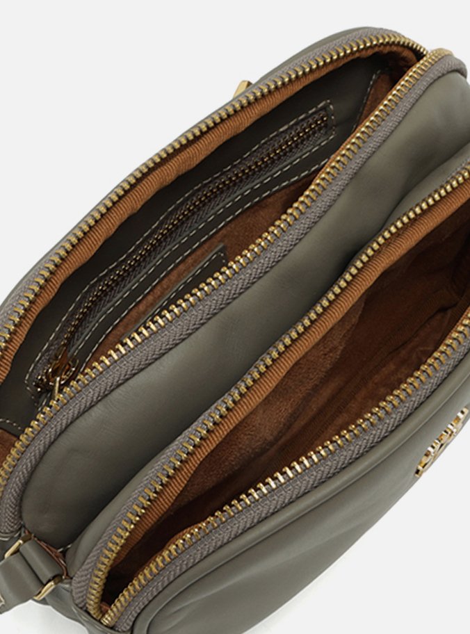 Bolsa Tiracolo Cinza Couro Pequena Assinatura