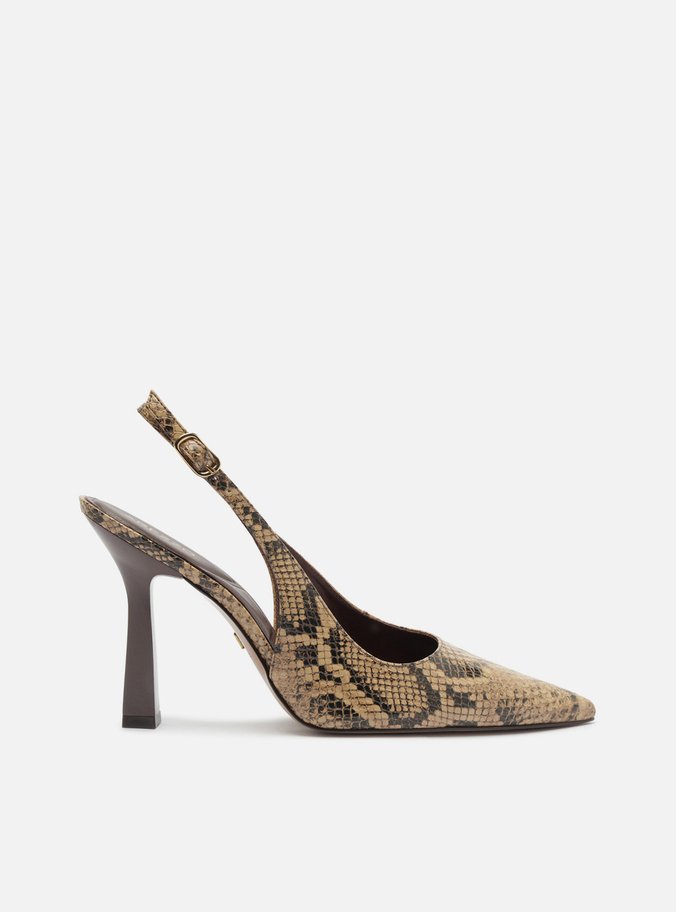 Scarpin Animal Print Couro Salto Fino Fivela Slingback