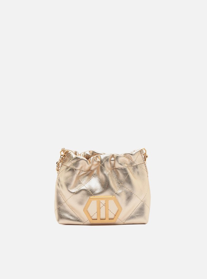Bolsa Tiracolo Dourada Couro Pequena Corrente Dourada