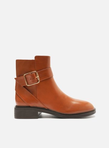Bota Marrom Couro Cano Curto Fivela Riding