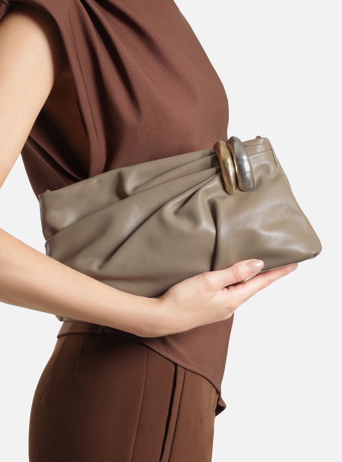 Bolsa Clutch Cinza Couro