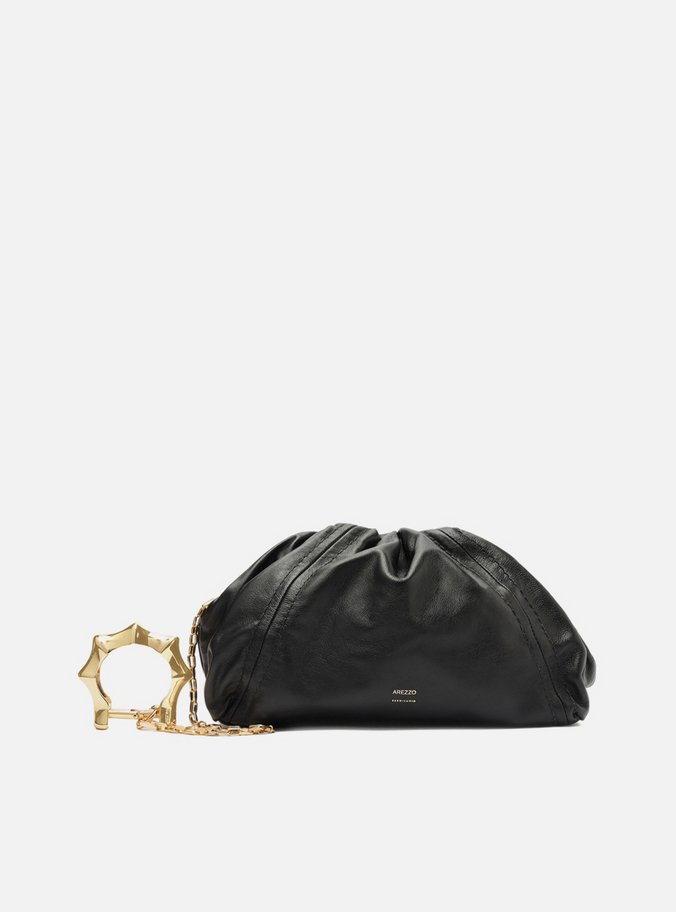 Bolsa Tiracolo Preta Couro Grande Metal