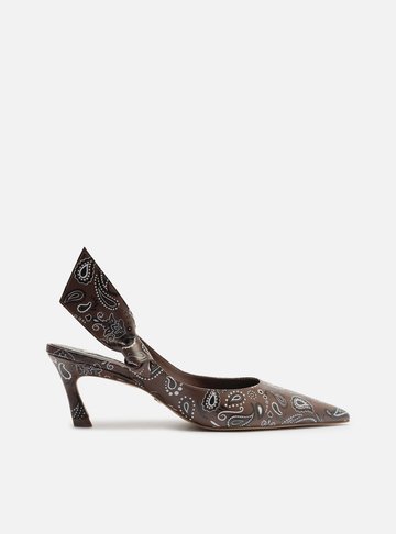 Scarpin Marrom Paisley Salto Baixo Slingback Livia