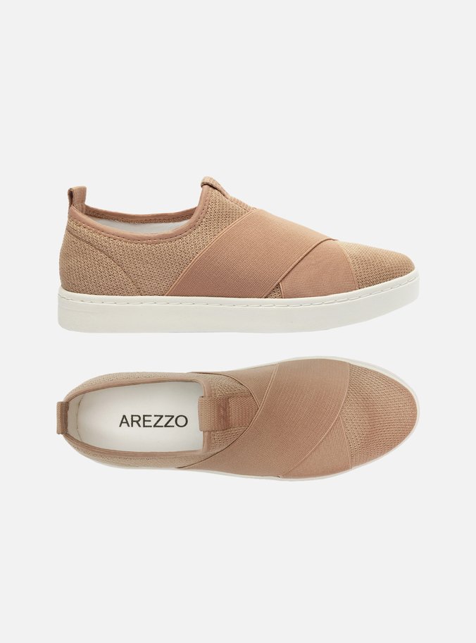 Tênis Slip On Nude Tecido Elásticos
