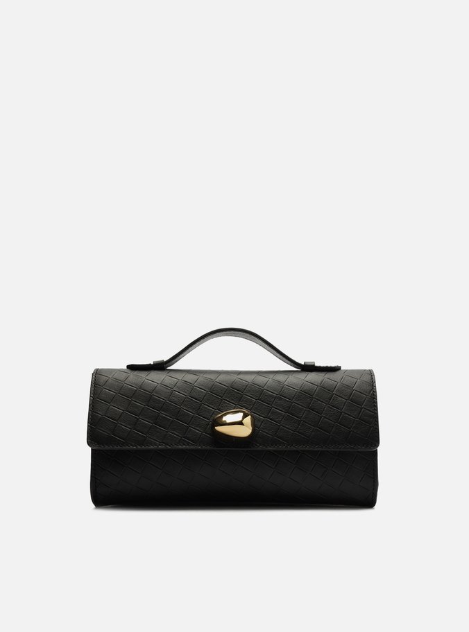 Bolsa Tiracolo Preta Couro Tressê Média Metal