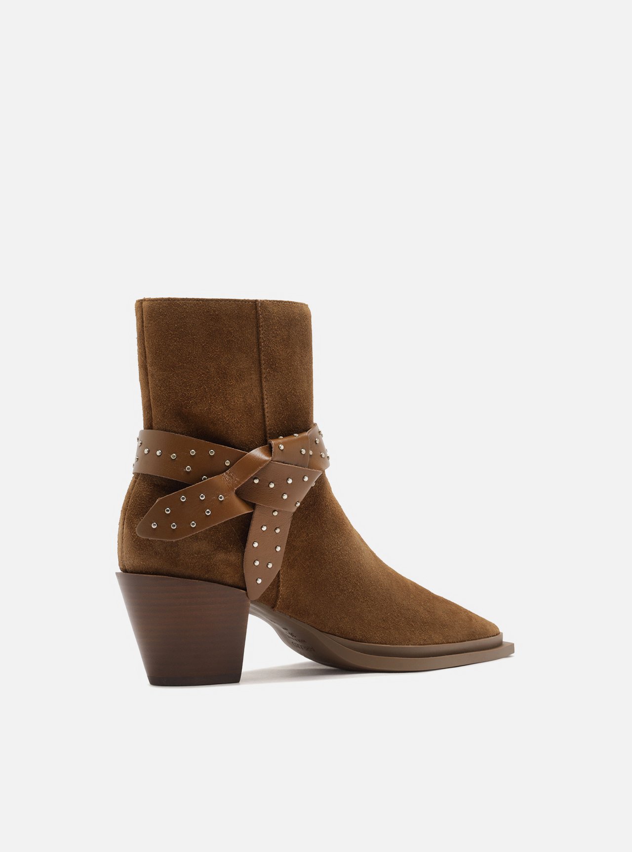 Bota Marrom Suede Salto Bloco Laço Rebites — foto 3