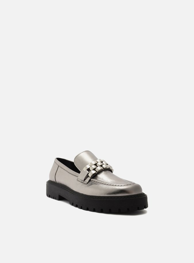 Mocassim Prata Couro Tratorado Metal