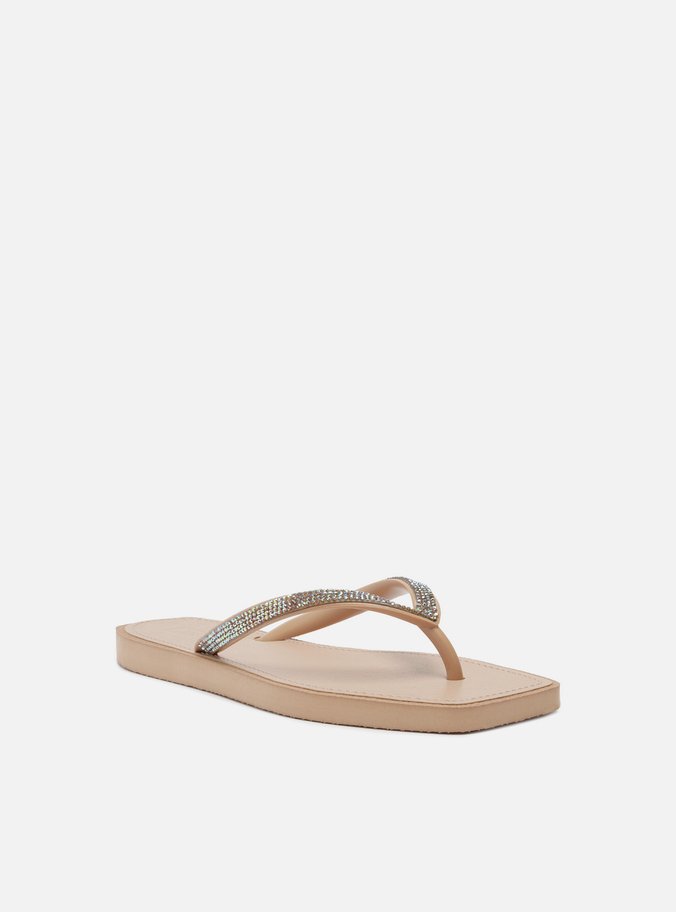 Chinelo de Dedo Bege Square Strass