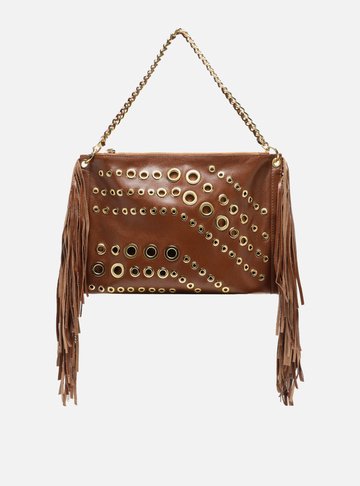 Bolsa Tiracolo Caramelo Couro Grande Franjas