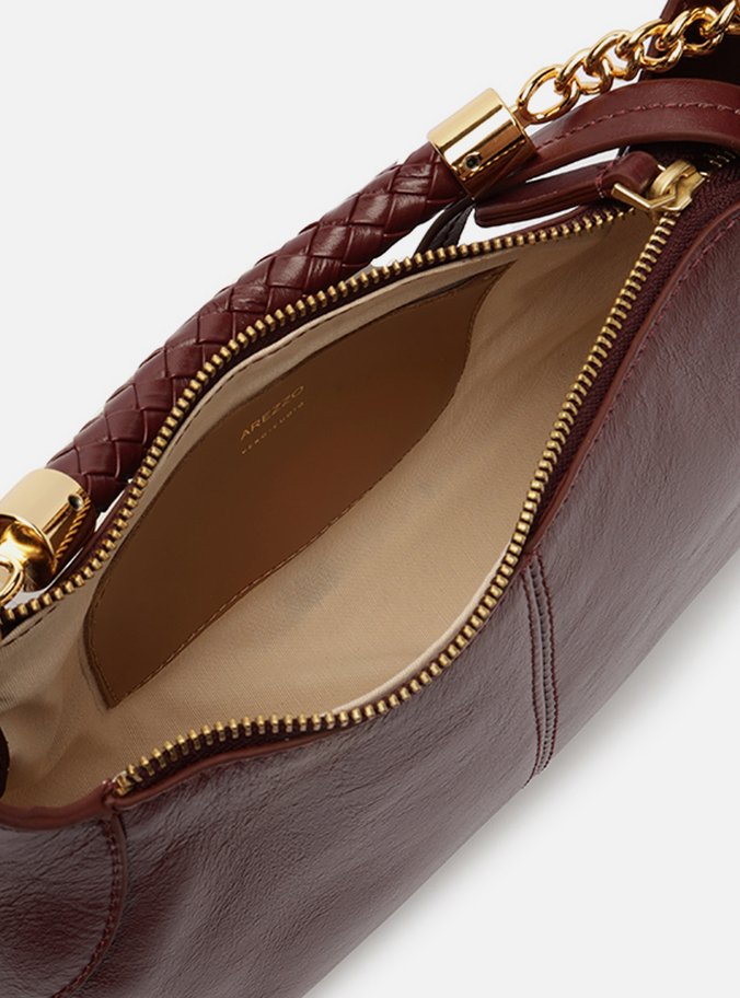 Bolsa Tiracolo Vinho Couro Média Alça Trança