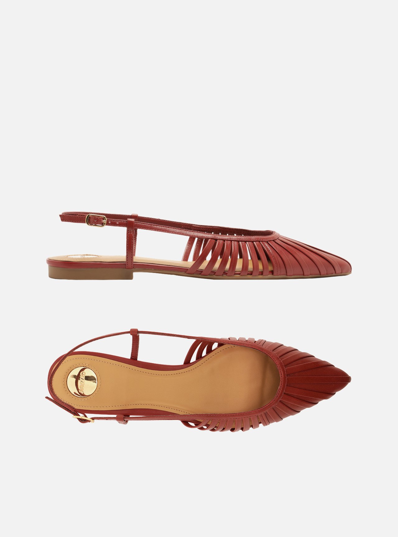 Sapatilha Vermelha Couro Bico Fino Slingback Tiras — foto 5