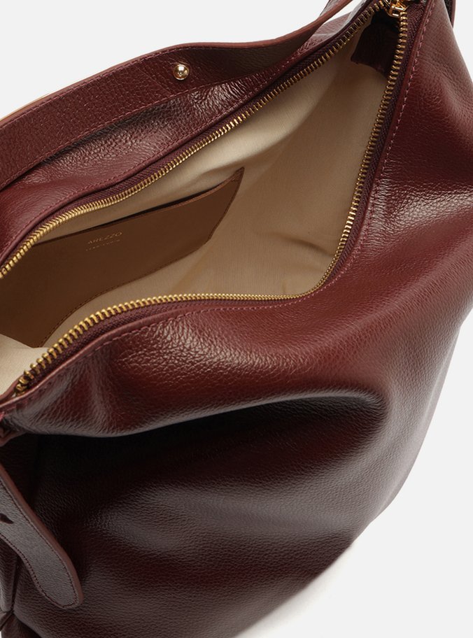 Bolsa Hobo Vinho Couro Grande Detalhe Tiras