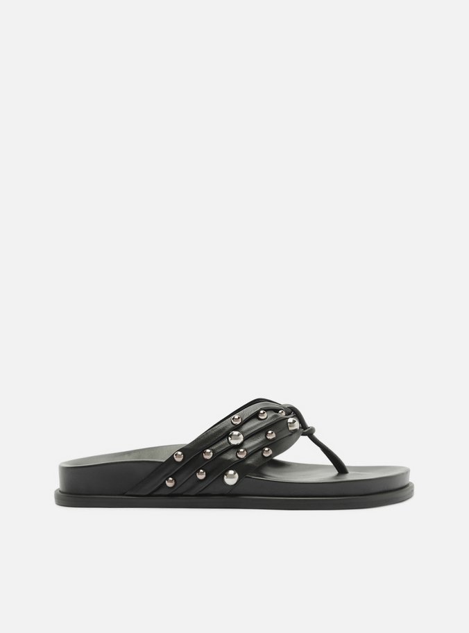Papete Preta Couro Flatform Tachas