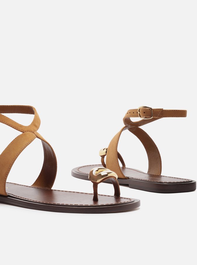 Sandália Rasteira Marrom Nobuck Metal Bold