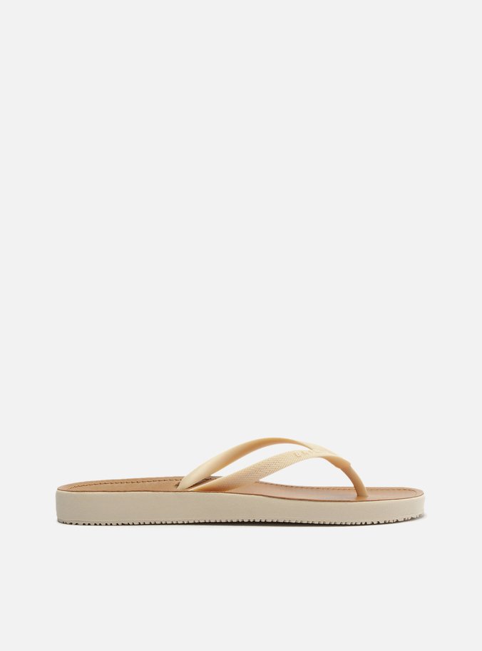 Chinelo de Dedo Off-White Palmilha Marrom