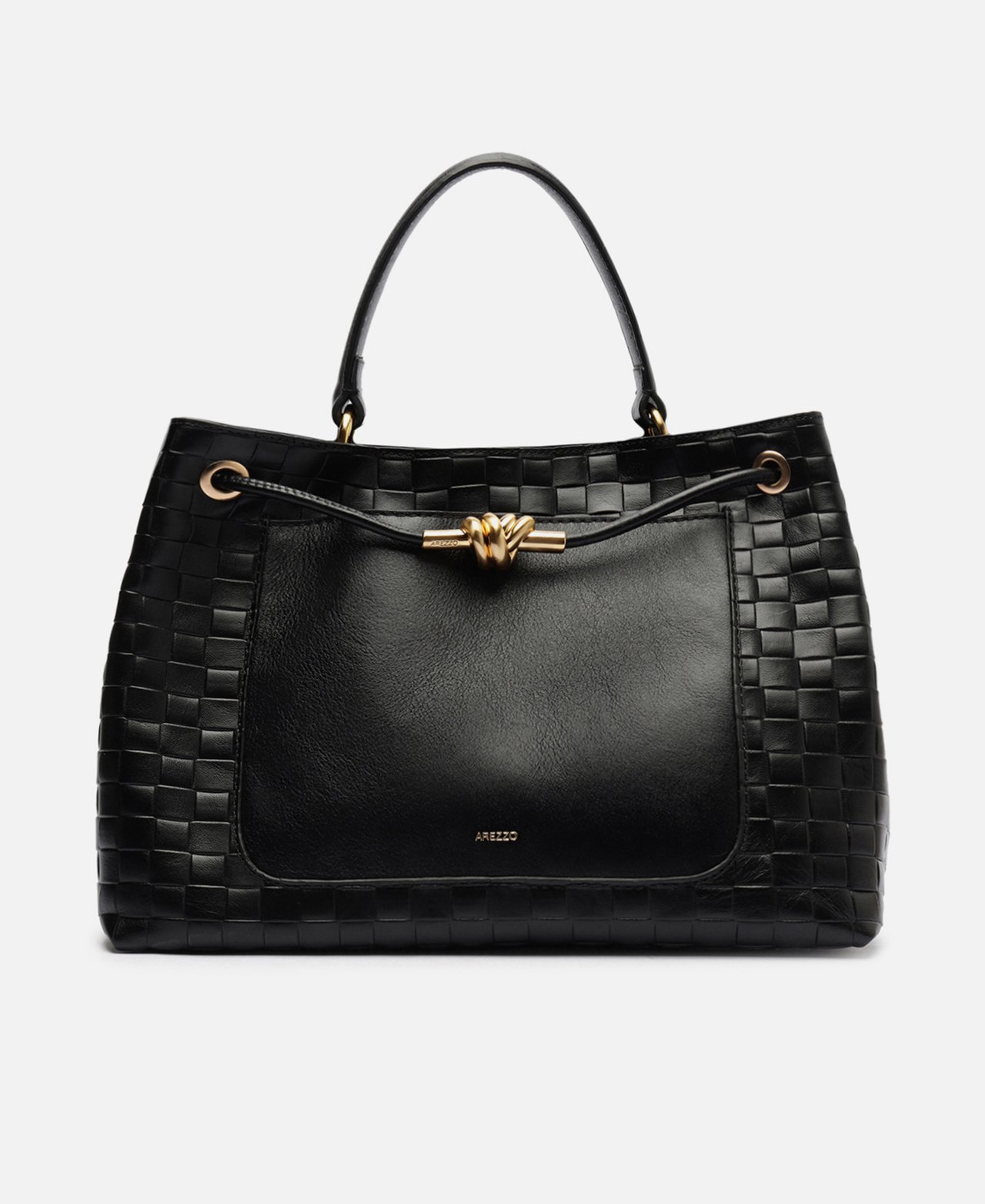 Bolsa Tote Preta Couro Grande Tressê — foto 1