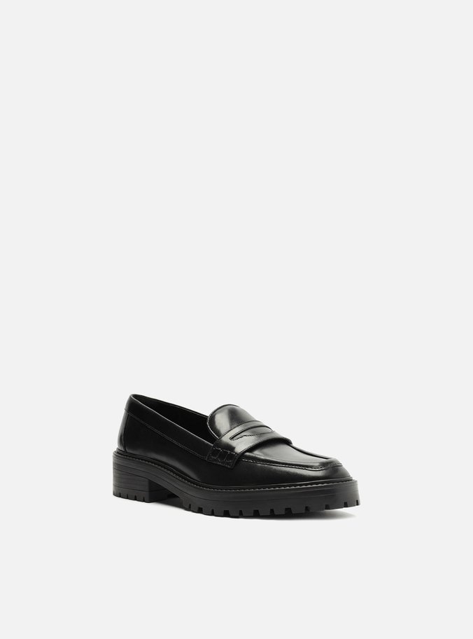 Mocassim Preto Couro Tratorado Tira