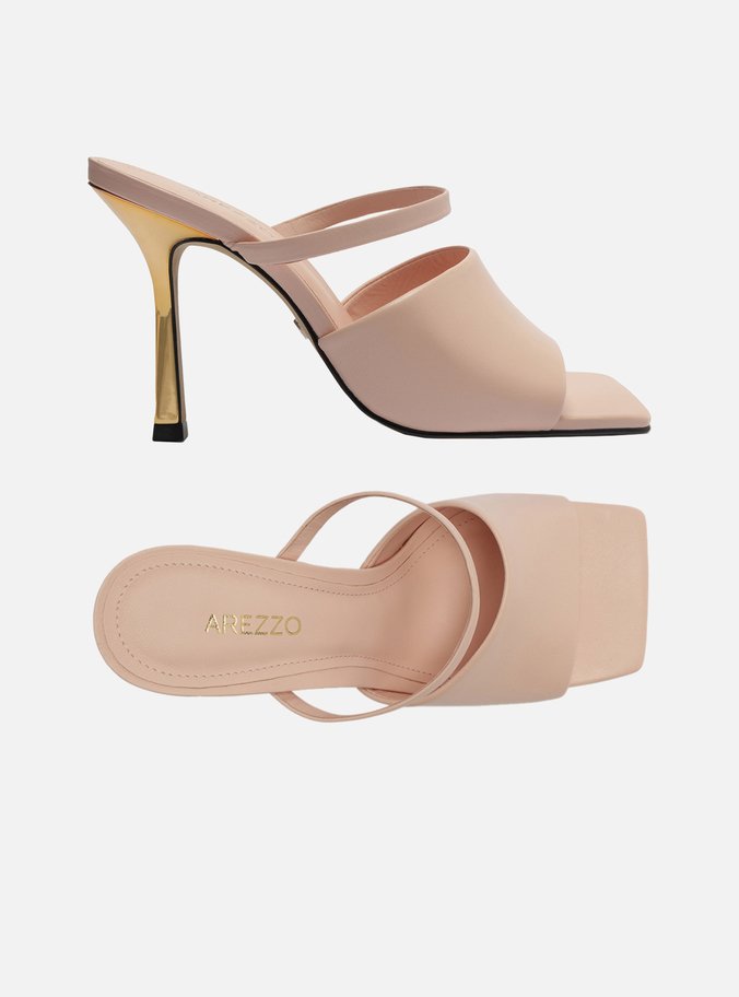 Mule Rosa Couro Salto Fino Tira Larga