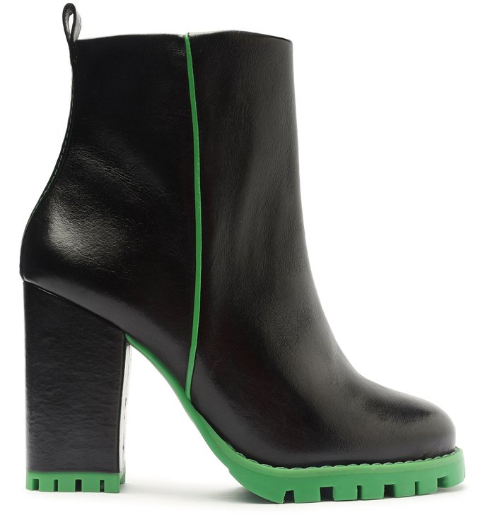 Bota Preta Couro Bloco Tratorada Verde