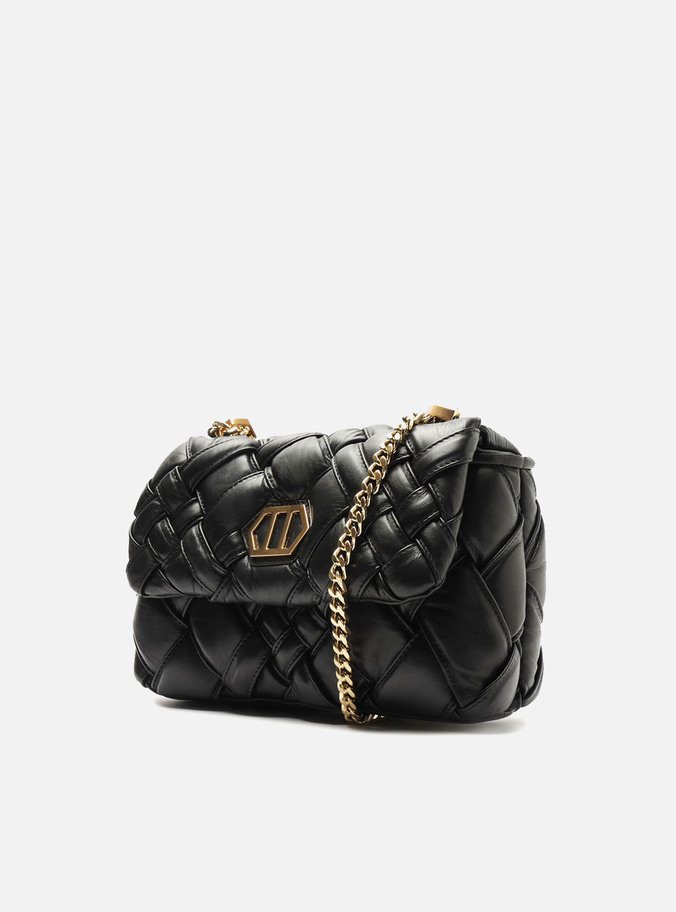 Bolsa Tiracolo Preta Couro Tressê Média
