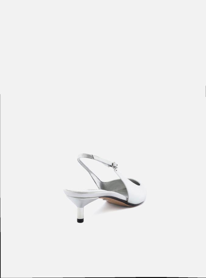 Scarpin Prata Salto Kitten Slingback