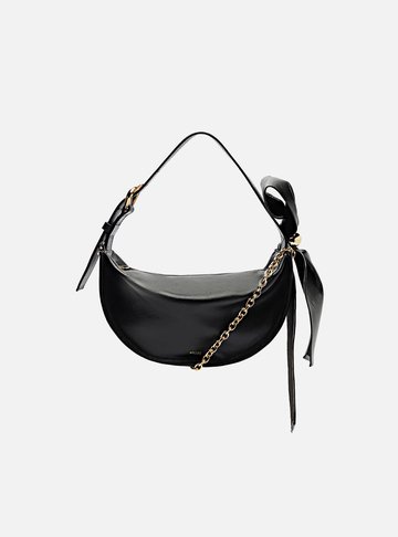 Bolsa Tiracolo Preta Couro Média Laço Metal