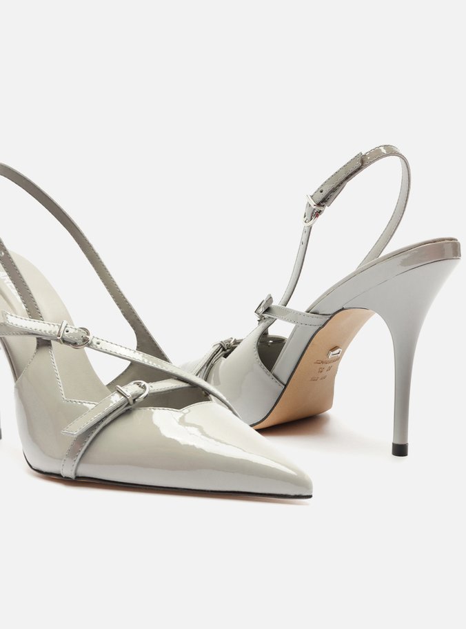 Scarpin Cinza Verniz Salto Alto Slingback Amélia