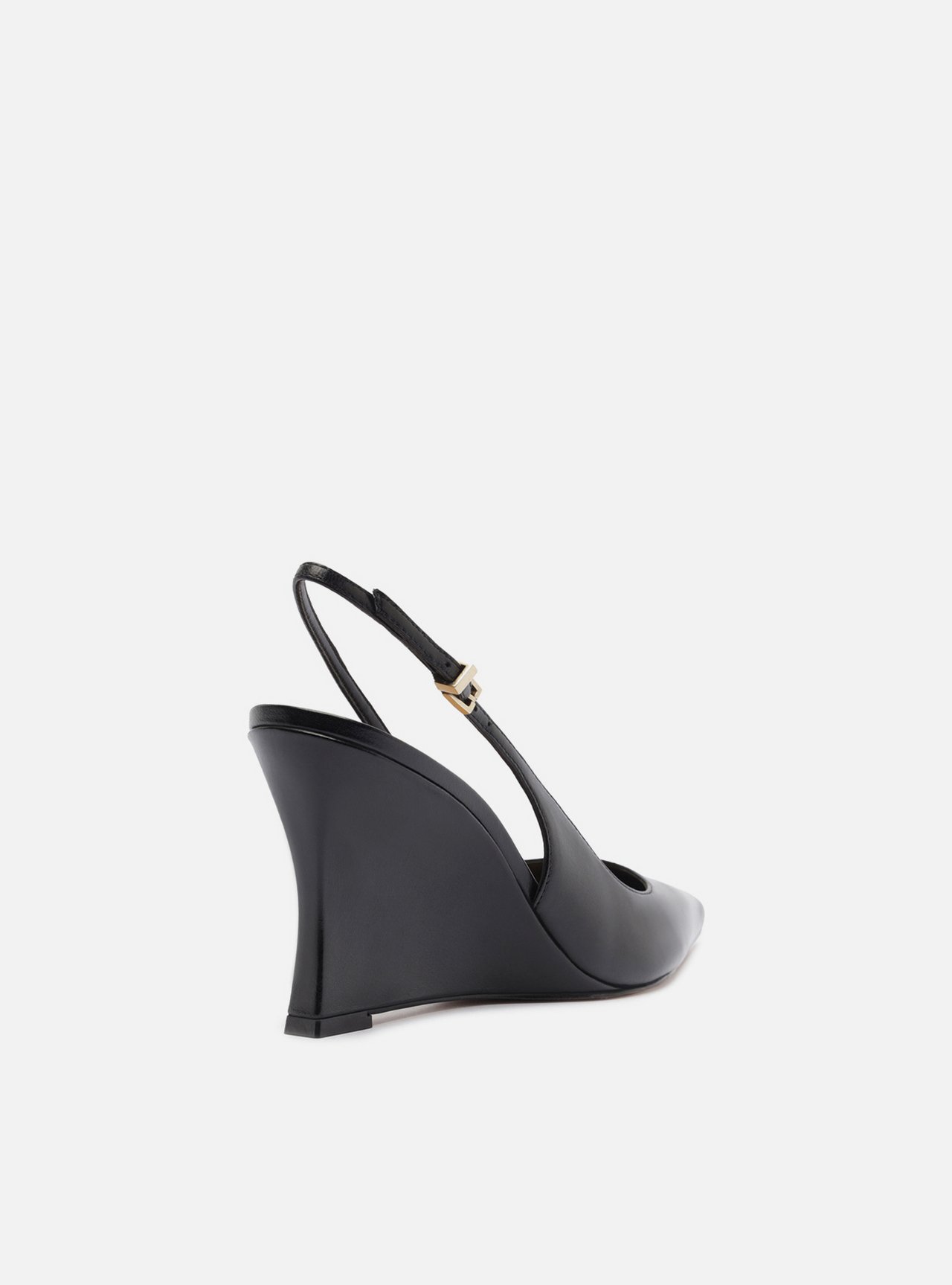 Scarpin Preto Couro Salto Alto Anabela Slingback — foto 3