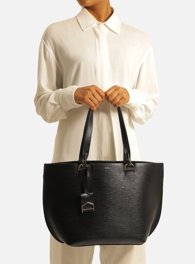 Bolsa Shopping Preta Couro Abraccio Grande