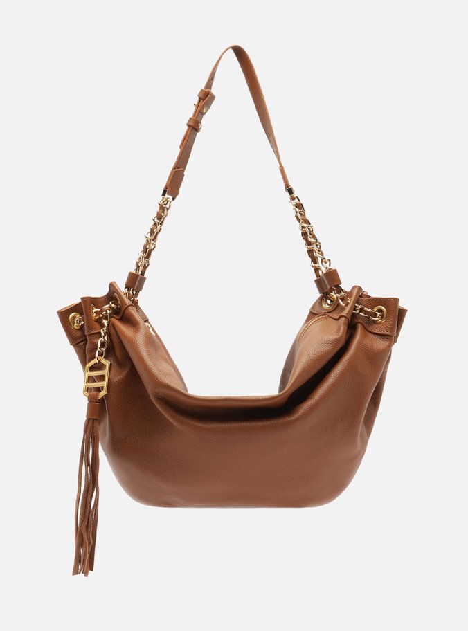 Bolsa Shoulder Marrom Couro Grande Franzido