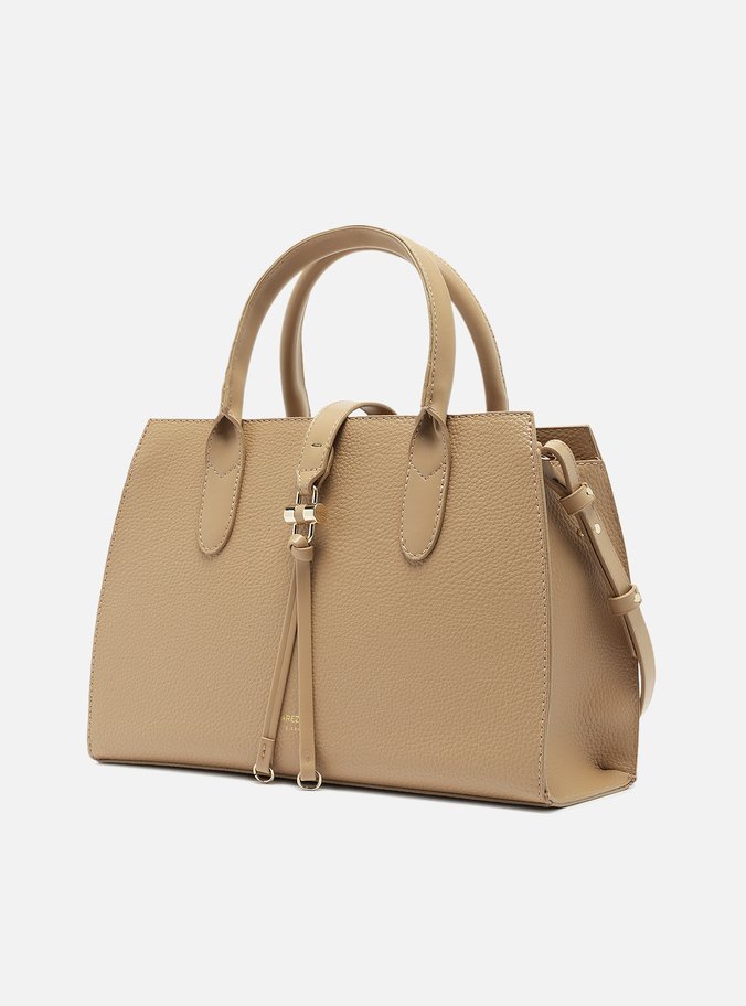Bolsa Tote Bege Grande Detalhe Tiras Metal
