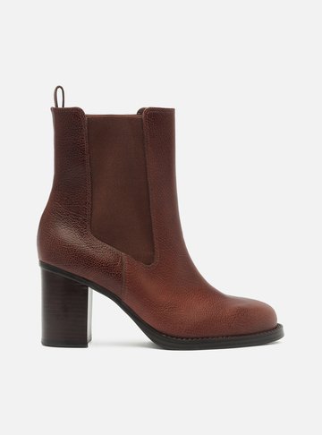 Bota Marrom Couro Cano Curto Elástico Fita