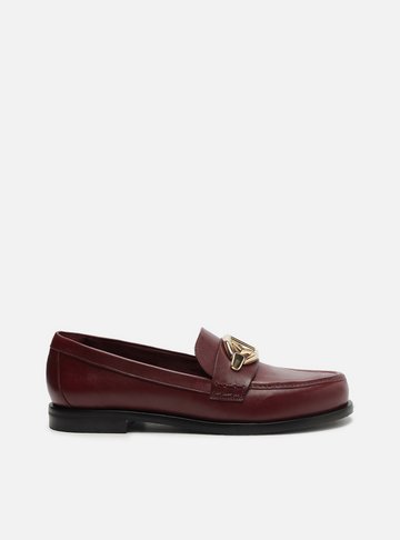 Mocassim Vermelho Couro Metal Geométrico