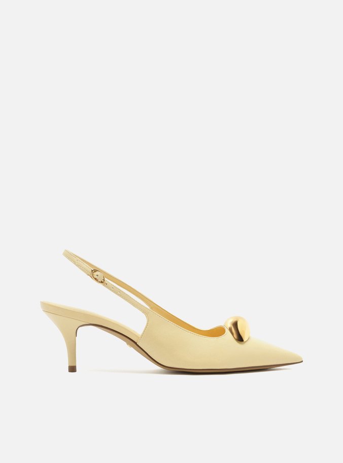 Scarpin Amarelo Couro Slingback Metal Silvia Braz