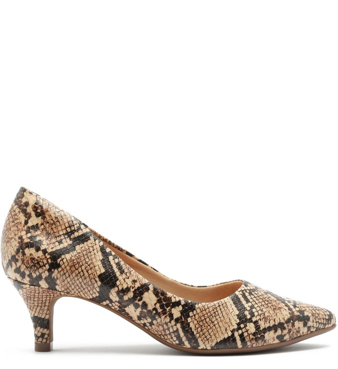 Scarpin Snake Soft Salto Baixo Fino Natural