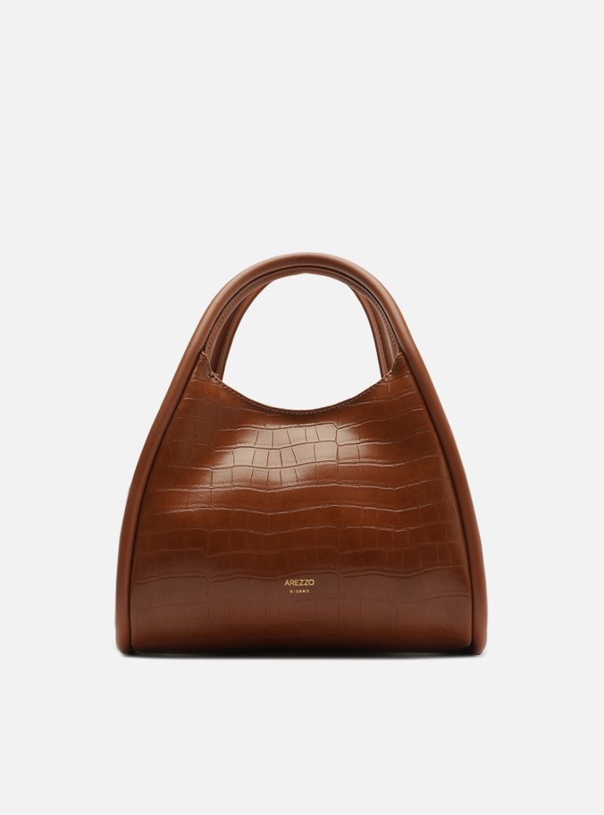Bolsa Tiracolo Marrom Média Croco Metais Dourados