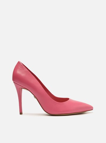 Scarpin Rosa Pink Couro Salto Alto Fino Color