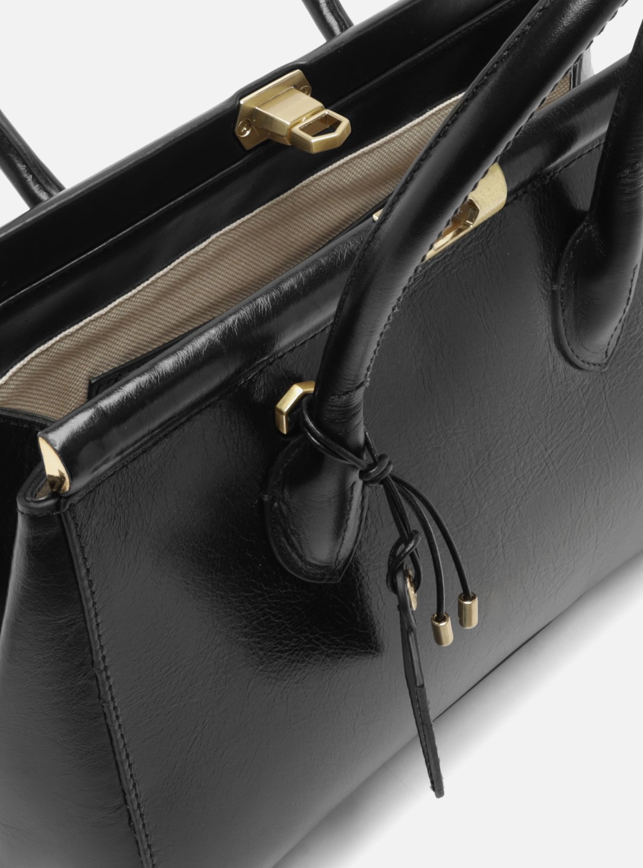 Bolsa Tote Preta Couro Grande Encaixe Metal — foto 4