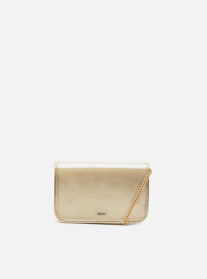 Bolsa Tiracolo Dourada Couro Pequena Corrente