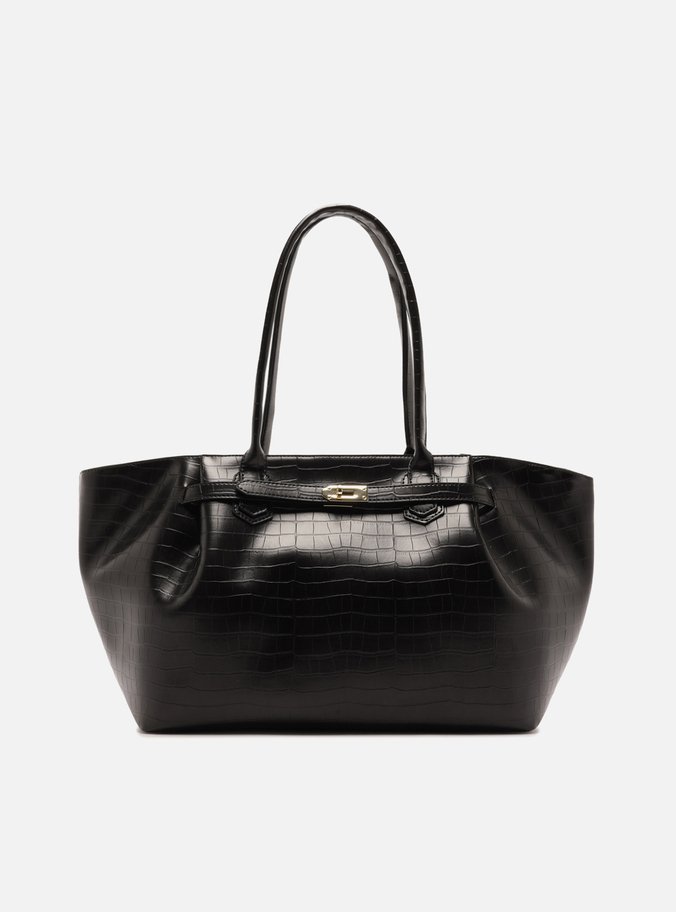 Bolsa Shopping Preta Grande Croco