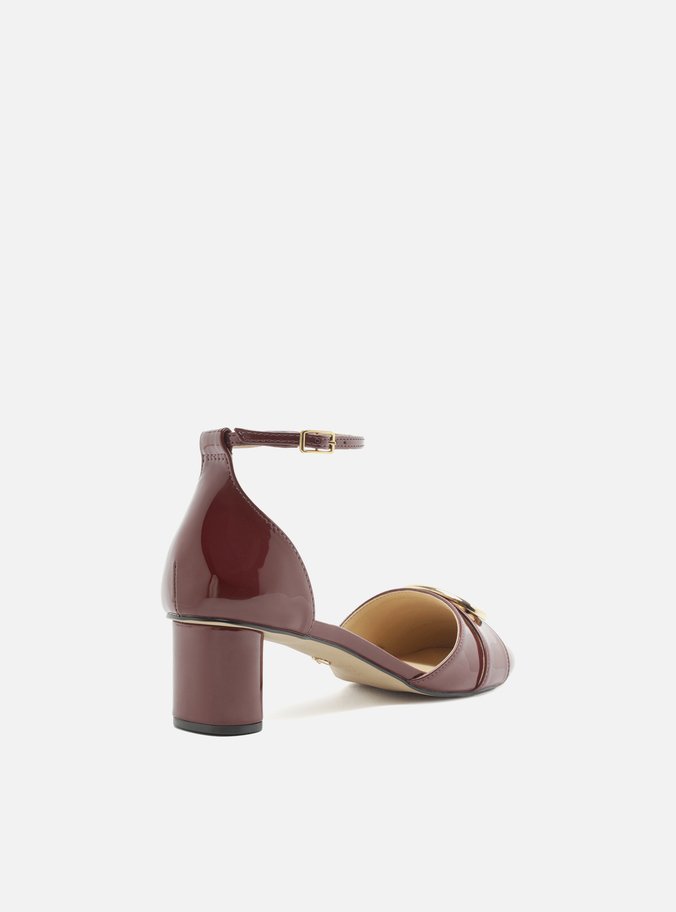 Scarpin Vermelho Verniz Salto Bloco Aberto Metal
