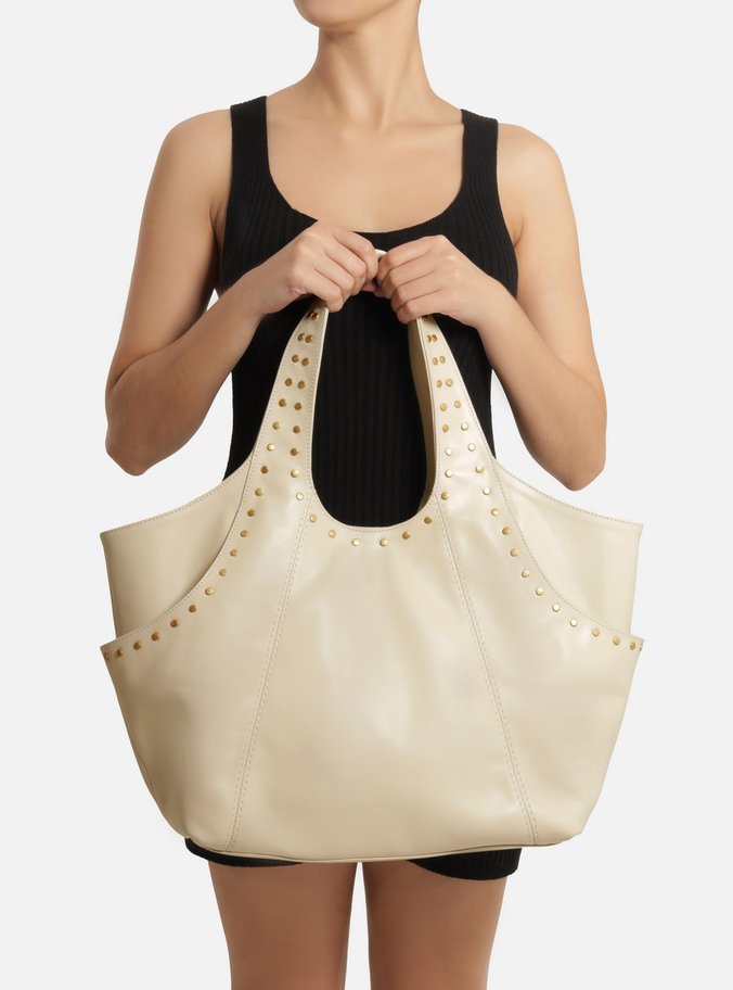 Bolsa Hobo Off White Couro Grande Recortes Rebites