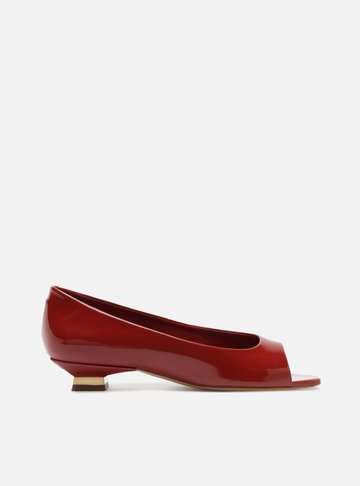 Arezzo — Scarpin Vermelho Verniz Salto Bloco Metais