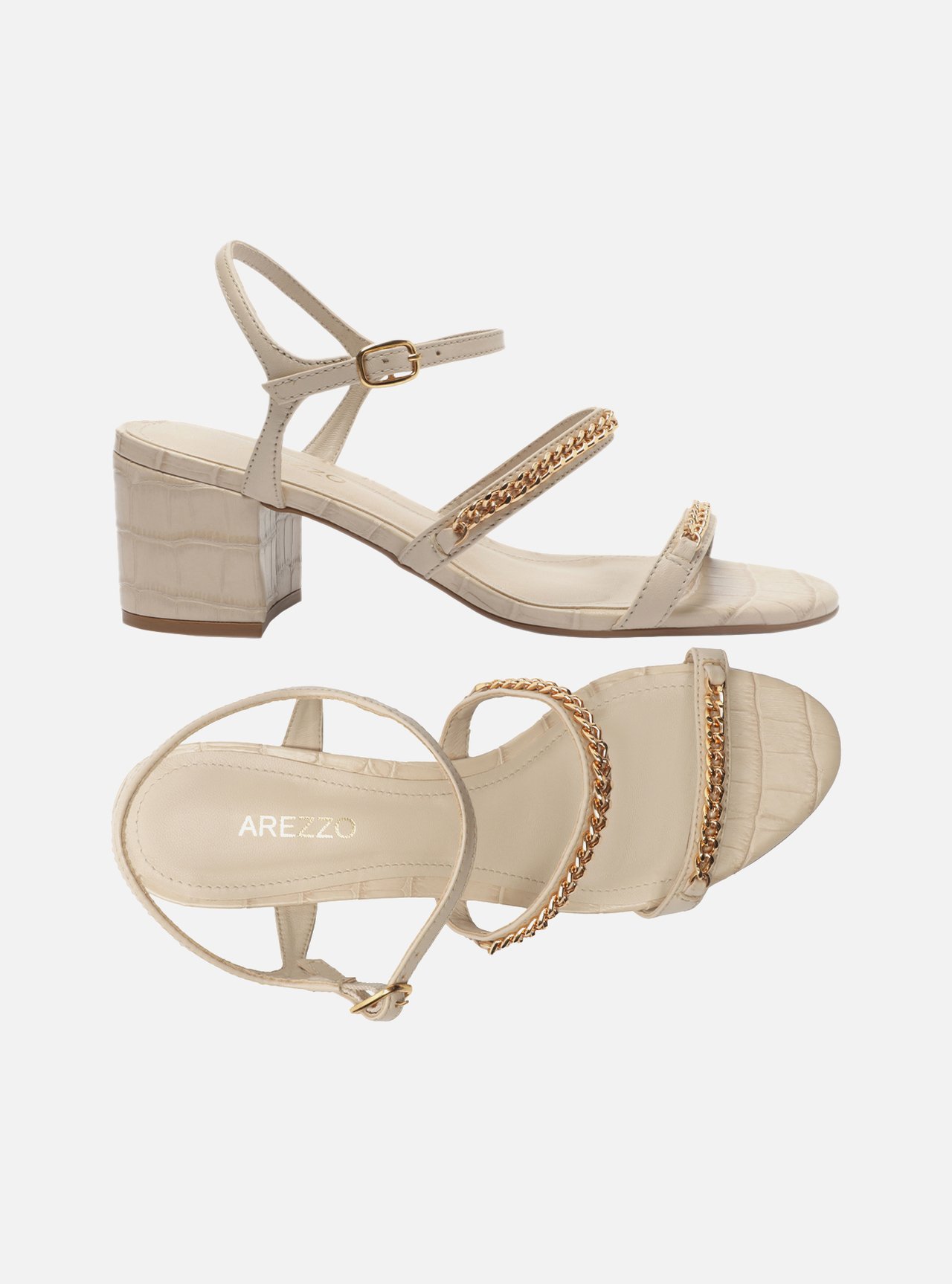 Sandália Off-White Croco Salto Médio Tiras Corrente — foto 5