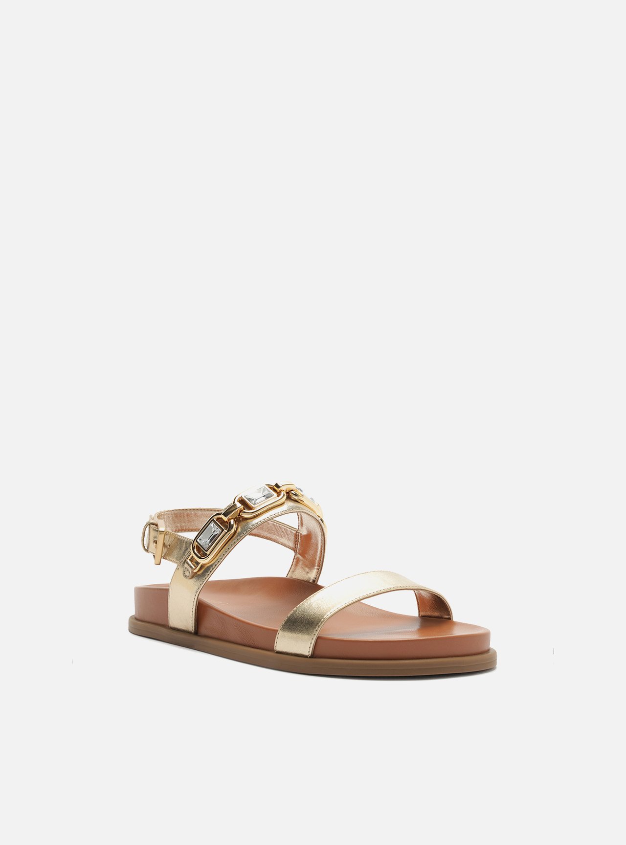 Sandália Papete Dourada Couro Flatform Pedraria — foto 2